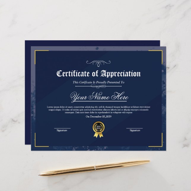 Printable Certificate Of Appreciation (Front/Back In Situ)