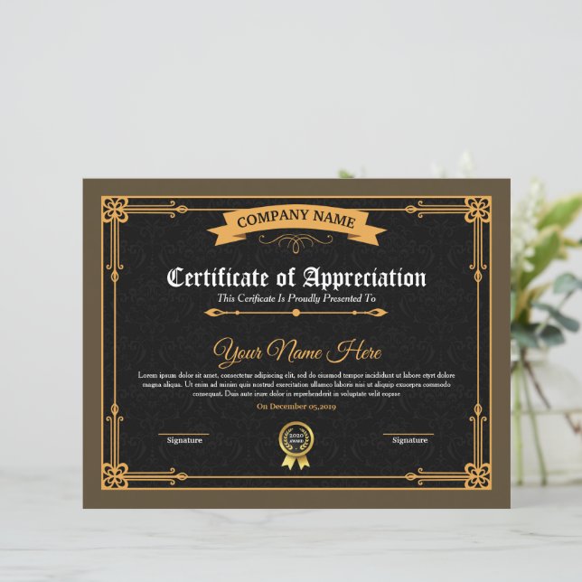 Printable Certificate Of Appreciation (Standing Front)