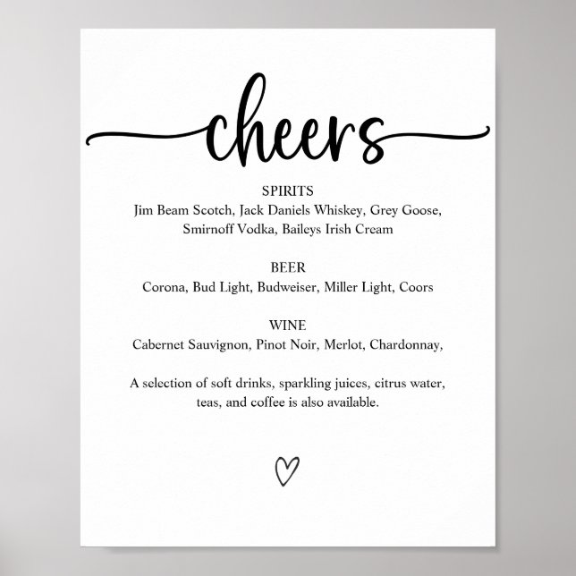 Printable Cheers Wedding Bar Sign Menu (Front)