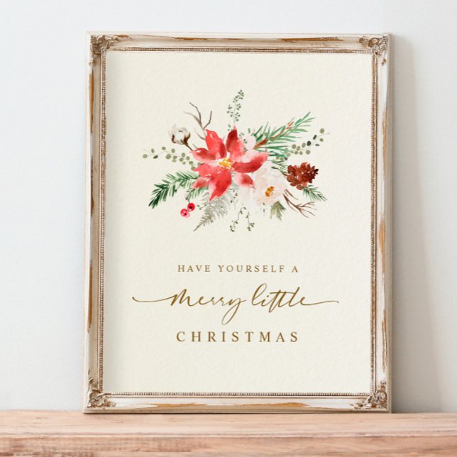 Printable Christmas Print Elegant Boho Greenery (Printable Christmas Gift - Boho Elegant Holiday Print with poinsettia and greenery foliage)