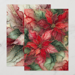Printable Classic Festive Alcohol Ink Poinsettia Invitation