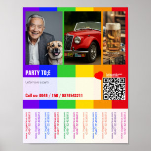 Printable colourful flyer template QR Code Rainbow Poster