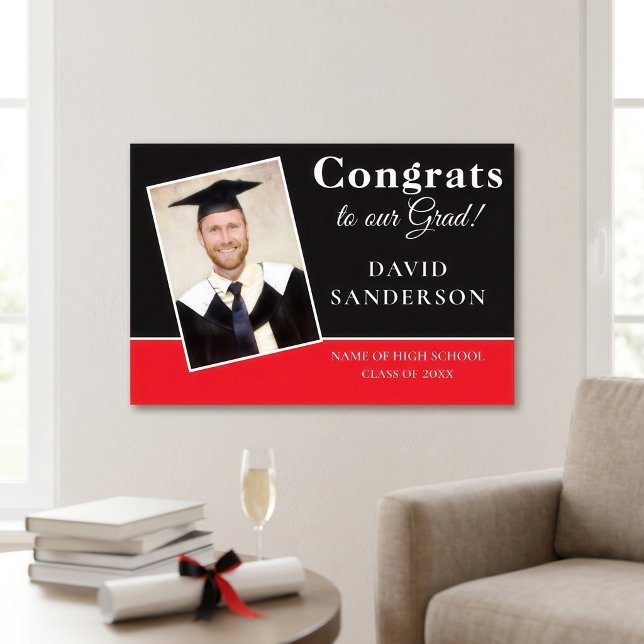 Printable Congrats Grad Photo Name Black Red Poster (Creator Uploaded)