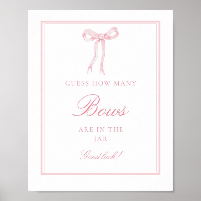 Printable Coquette Pink Guess How Many Bows Game Poster (Front)