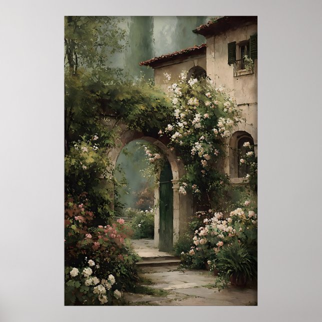 Printable Cottage Garden Wall Art, Spring Antique Poster (Front)