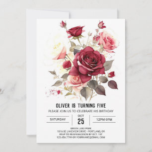 Printable Custom Burgundy Floral Birthday Invitation
