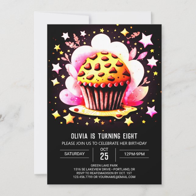Printable Custom Cupcake Muffin Girl Birthday Invitation (Front)