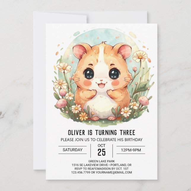 Printable Cute Hamster Birthday Invitation (Front)