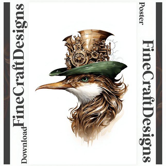 Printable Cute Steampunk Bird Gears Cogs Hat 140 Poster (Creator Uploaded)