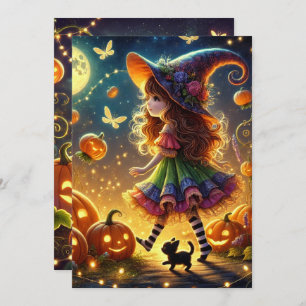 Printable Cute Whimsical Witch Halloween Pumpkins Invitation