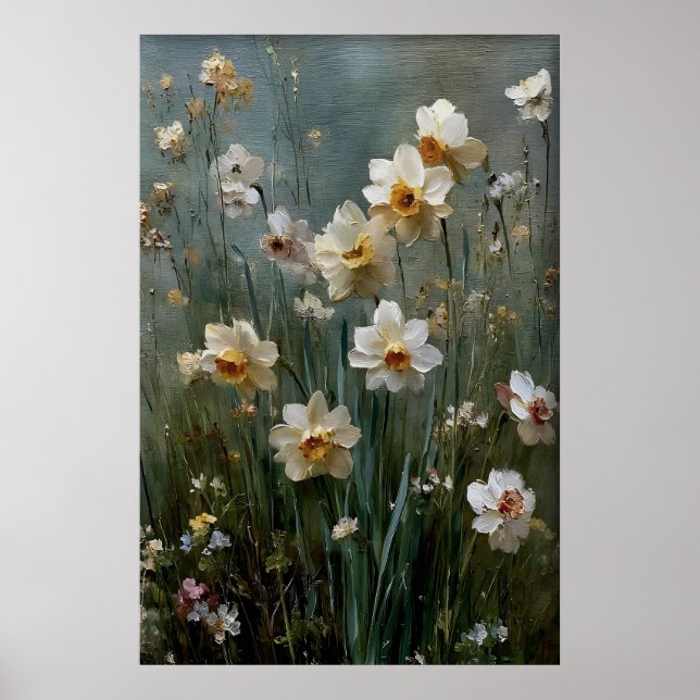 Printable Daffodils Wall Art, Antique Spring Poster (Front)