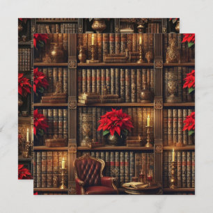 Printable Dark Academia Poinsettia Bookshelf Invitation