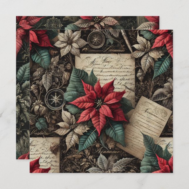 Printable Dark Academia Poinsettia Stationery Invitation (Front/Back)