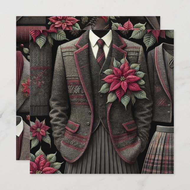 Printable Dark Academia Uniforms Poinsettia Paper Invitation (Front/Back)