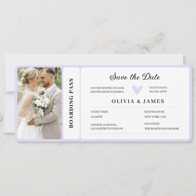 Printable Destination Wedding Boarding Pass  Invit Invitation (Front)