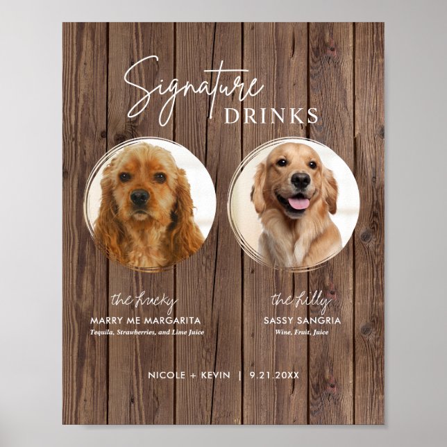 Printable Dog Signature Drinks Rustic Wedding Sign (Front)