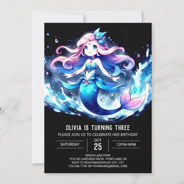 Printable Dreamy Mermaid Birthday Invitation (Front)