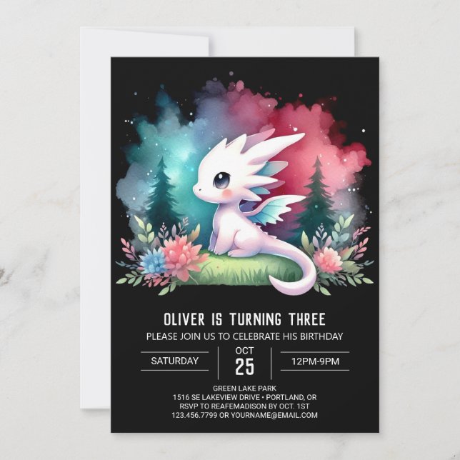 Printable Enchanted Dragon Birthday  Invitation (Front)