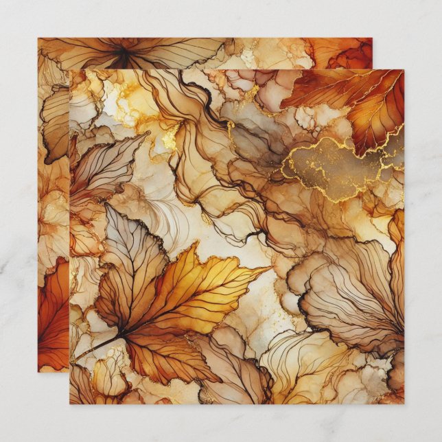 Printable Fall Leaves Alcohol Ink Scrapbook Paper Invitation (Front/Back)