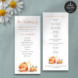 Printable Fall Pumpkins Candle Wedding Program<br><div class="desc">Printable Fall Pumpkins Pumpkins Wedding Program. Available digitally and printed. A minimalist design with pumpkins and a burning candle in the colours of fall,  orange,  brown and cream with a set script for The Wedding of. The rest of the text on both sides can be easily personalised.</div>