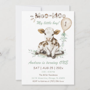 Printable First Cow Birthday Invitation