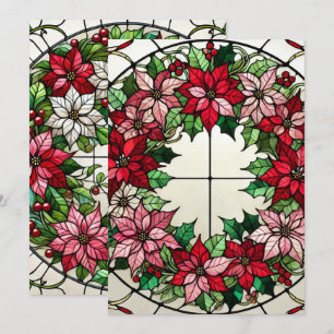 Printable Floral Poinsettia Wreath Stained Glass Invitation