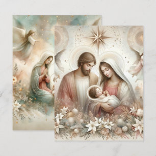 Printable Floral Watercolor Nativity Cardstock Invitation