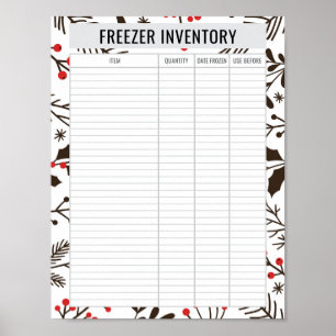 Printable Freezer Inventory 8.5x11 Paper Poster