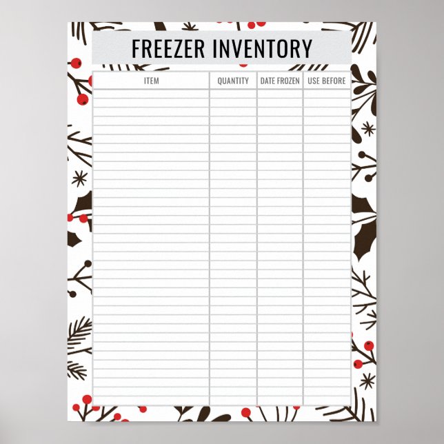Printable Freezer Inventory 8.5x11 Paper Poster (Front)
