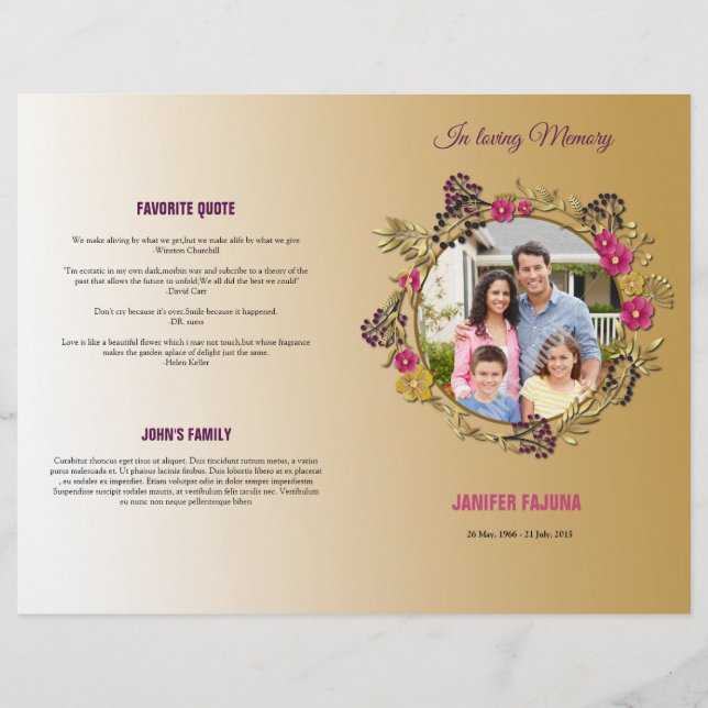 Printable Funeral Program Template Flyer (Front)