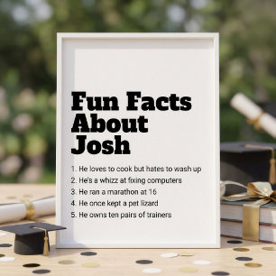 Printable Graduate Fun Facts Grad Black Writing Poster