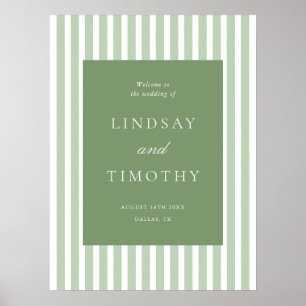 Printable Green Stripes Classic Wedding Welcome Poster