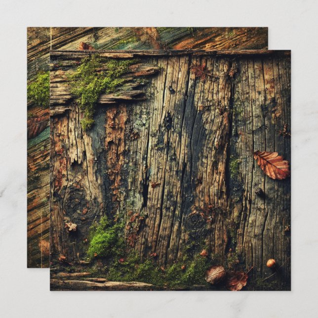 Printable Grungy Autumnal Mossy Wood Scrapbook Invitation (Front/Back)