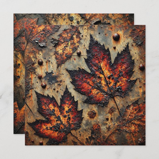 Printable Grungy Autumnal Rusty Metal Scrapbook Invitation (Front/Back)