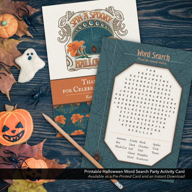 Printable Halloween Easy Word Search Party Game Holiday Card (Printable Halloween Easy Word Search. Create a Custom Favor for Your Holiday Party, Blue.)