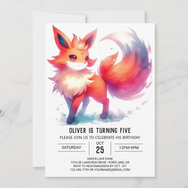 Printable Happy Fox Birthday Invitation (Front)