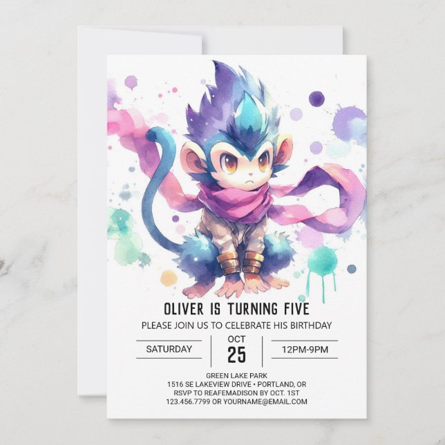 Printable Happy Monkey Birthday Invitation (Front)