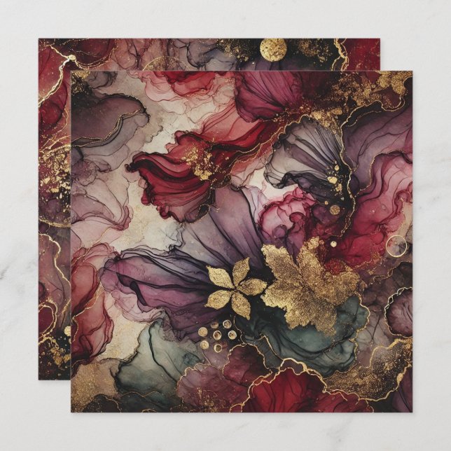 Printable Harvest Wine Alcohol Ink Scrapbook Paper Invitation (Front/Back)