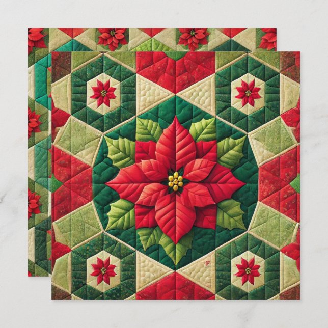 Printable Hexagon Patchwork Poinsettia Scrapbook Invitation (Front/Back)