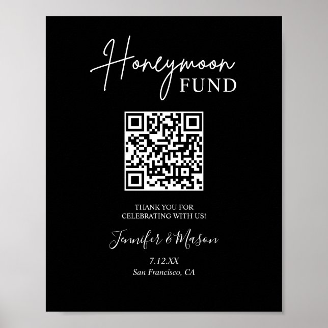 Printable Honeymoon Fund Sign QR Code Black (Front)