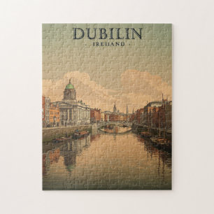 Printable Ireland Dublin Travel Art – Vintage Jigsaw Puzzle