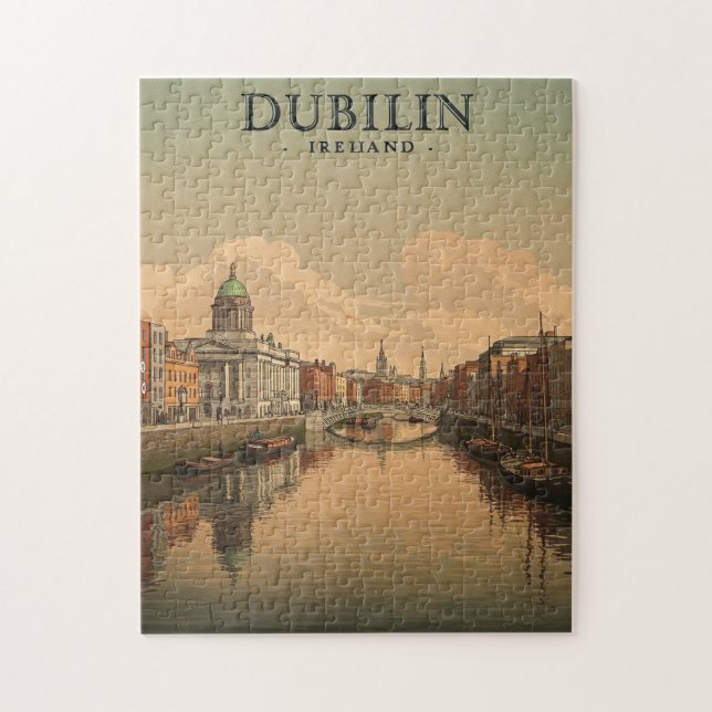 Printable Ireland Dublin Travel Art – Vintage Jigsaw Puzzle (Vertical)