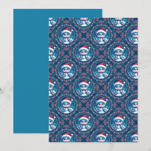 Printable Kawaii Festive Bear Mandala Diamond Tile Invitation (Front/Back)