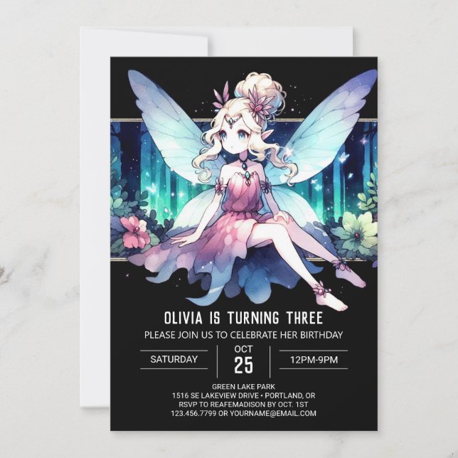 Printable Kids Fairy Birthday Invitation (Front)