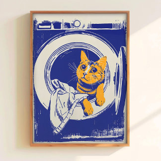 Printable Laundry Wall Art Funny Poster Cat in Was
