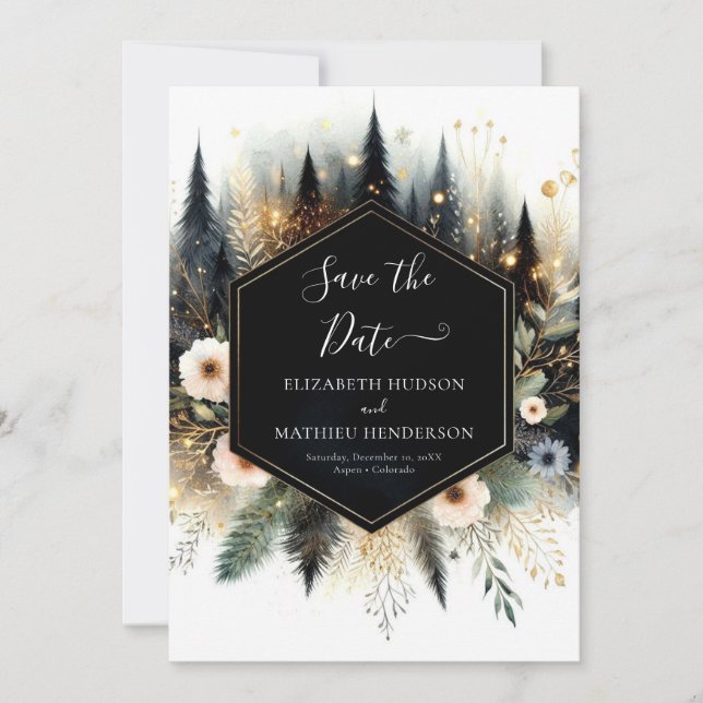 Printable Minimal Enchanted Forest Wedding Save The Date (Front)