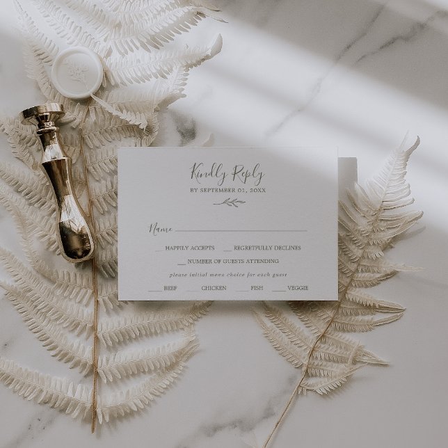 Printable Minimal Leaf Olive Green Menu RSVP Card (Creator Uploaded)