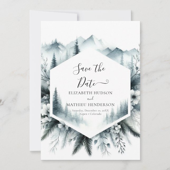  Printable Minimal Mountain Wedding Save The Date (Front)