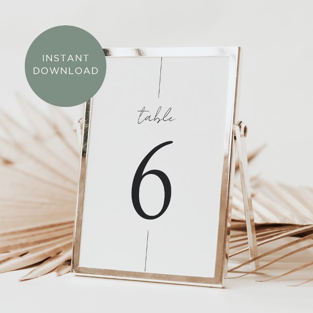 Printable Modern Minimal Script Table Number (Creator Uploaded)