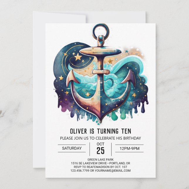Printable Nautical Blue Ocean Chic Birthday Invitation (Front)